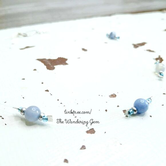 Floating Agate Gemstone Choker Necklace, Blue Lace Agate, 14" - Picture 1 of 4